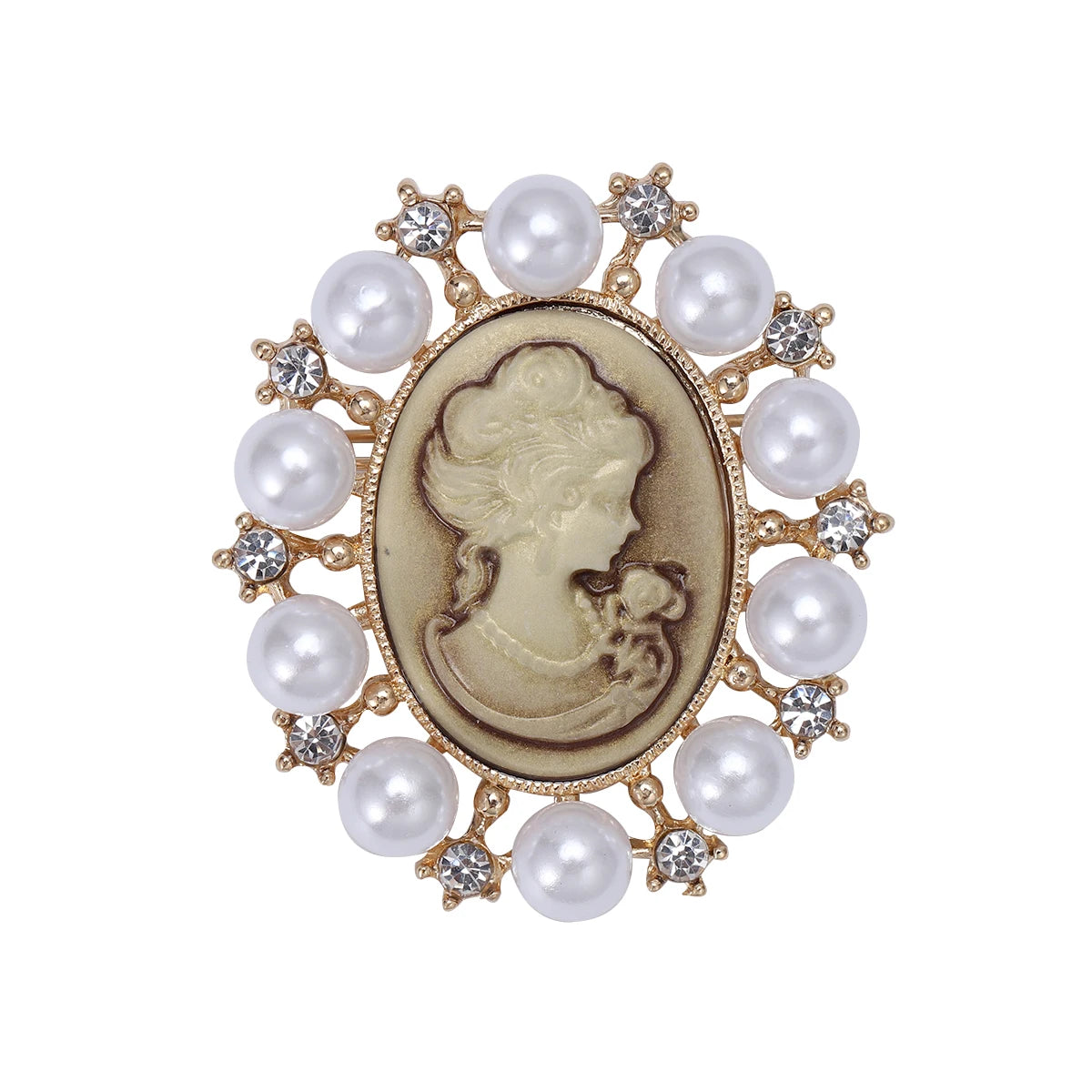 Beaut&Berry Trendy Pearl Beauty Head Brooches for Women Unisex Creativity Pins Casual Party Jewelry Accessories Gifts Decoration