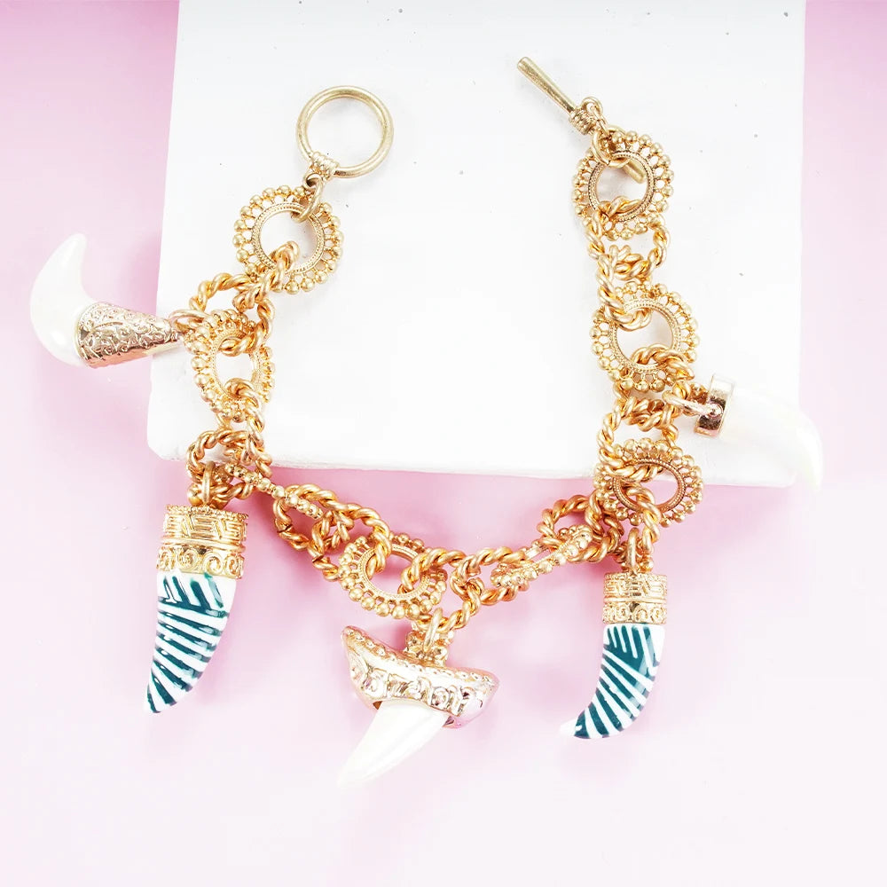 Bohemia Ocean Beauty Charms Bracelet Pulseras Bangle Hand Enamel Fishes Conch Seastar Tassel Pendants Toggle Bracelet Pulseras