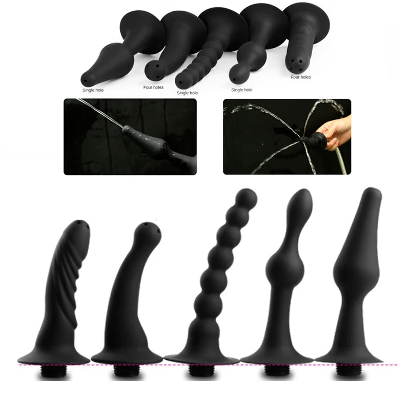 Enema Douche Cleaner BDSM Shower Head for Male Female Fetish Deep Anal Gay Soft Silicone Enemator Connectable Butt Plug