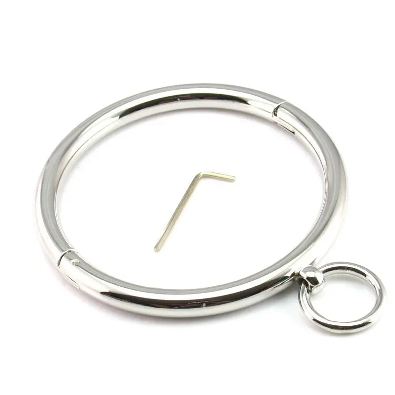 New Metal Male Female Lockable Slave Neck collar Hex wrench Restraint Bondage Locking Choker O-Rings Chain Leader SM Couple Game