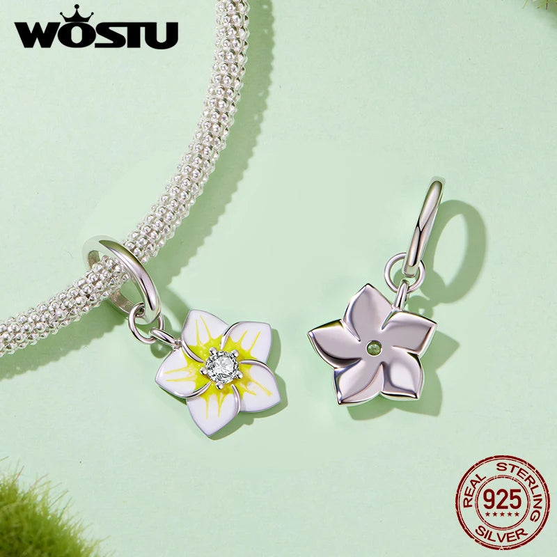 WOSTU 925 Sterling Silver Peony Pendant Frangipani Orchid Snail Charm Beauty Flower for Women Bracelet DIY Fine Jewelry Gift